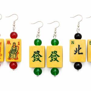 Handmade Vintage Bakelite Mah-Jongg Tile Dangle Earriings
